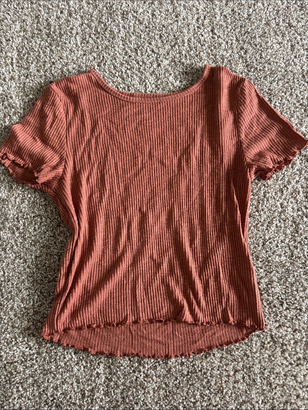 American Eagle Outfitters Ribbed Short Sleeve Tee in Rust